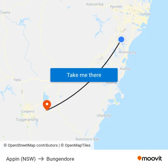 Appin (NSW) to Bungendore map