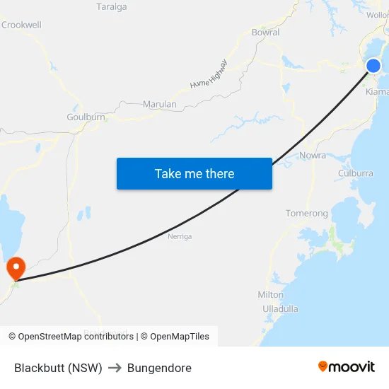 Blackbutt (NSW) to Bungendore map