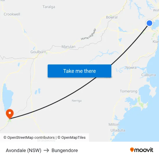 Avondale (NSW) to Bungendore map