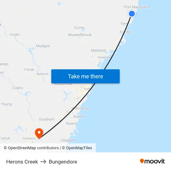 Herons Creek to Bungendore map