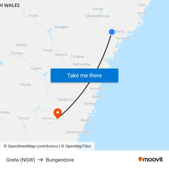 Greta (NSW) to Bungendore map