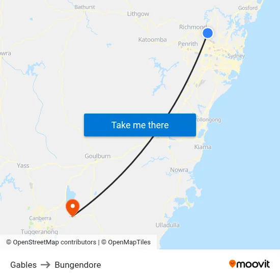 Gables to Bungendore map