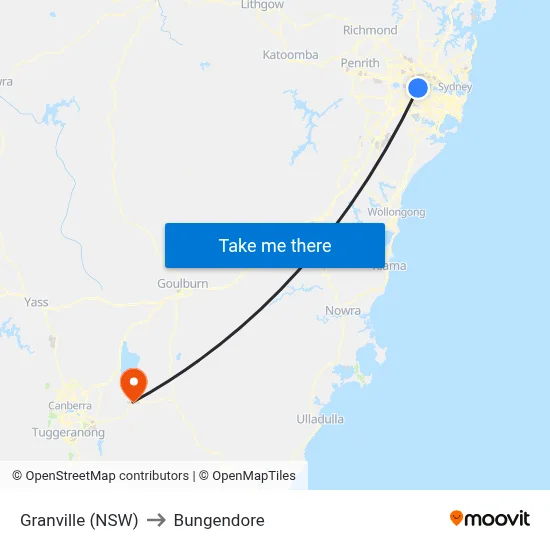 Granville (NSW) to Bungendore map