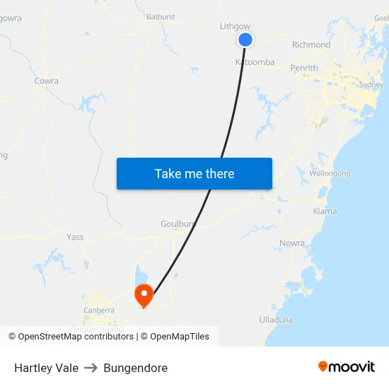 Hartley Vale to Bungendore map