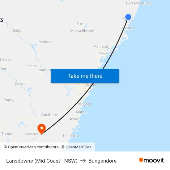 Lansdowne (Mid-Coast - NSW) to Bungendore map