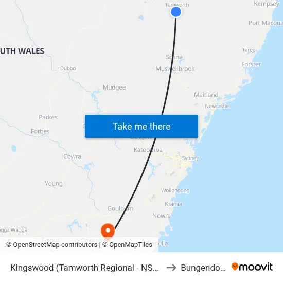 Kingswood (Tamworth Regional - NSW) to Bungendore map