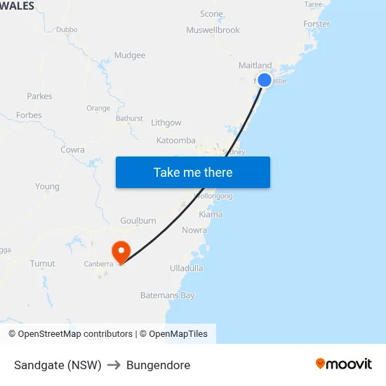 Sandgate (NSW) to Bungendore map