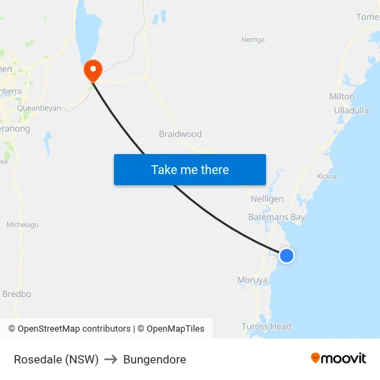 Rosedale (NSW) to Bungendore map
