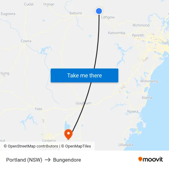 Portland (NSW) to Bungendore map