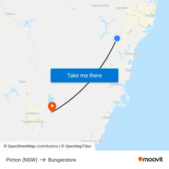 Picton (NSW) to Bungendore map