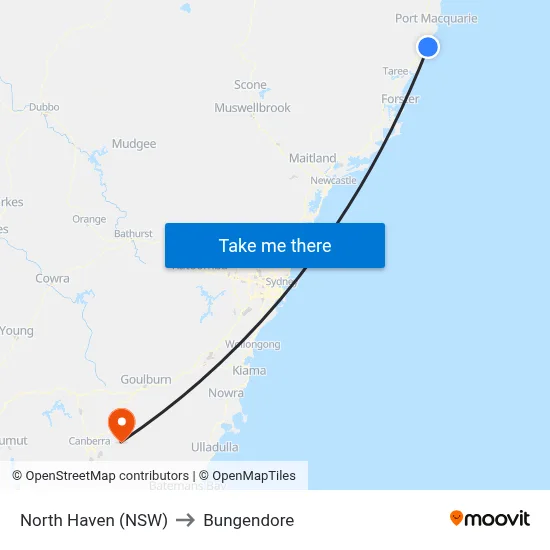 North Haven (NSW) to Bungendore map