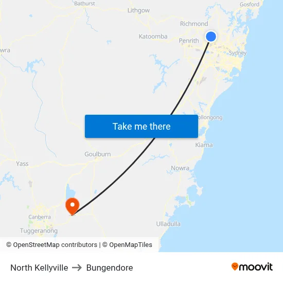 North Kellyville to Bungendore map