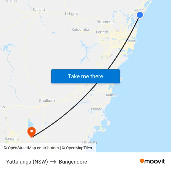 Yattalunga (NSW) to Bungendore map