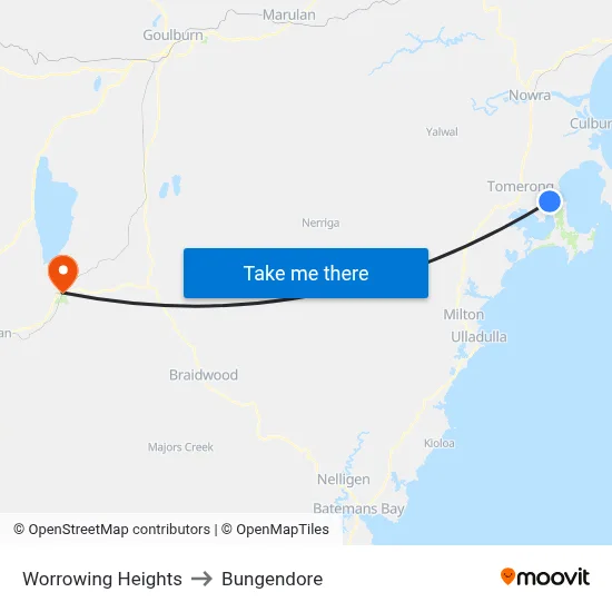 Worrowing Heights to Bungendore map