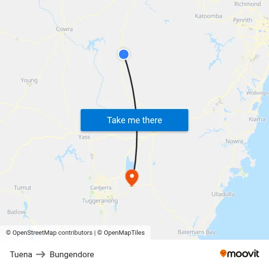 Tuena to Bungendore map