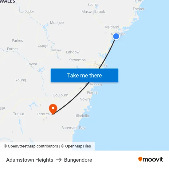 Adamstown Heights to Bungendore map