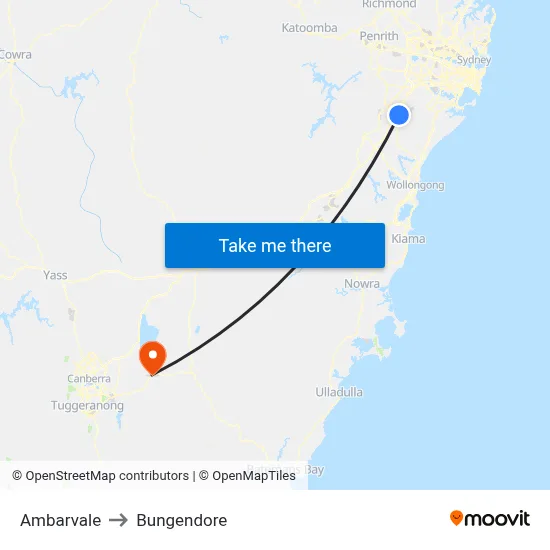 Ambarvale to Bungendore map