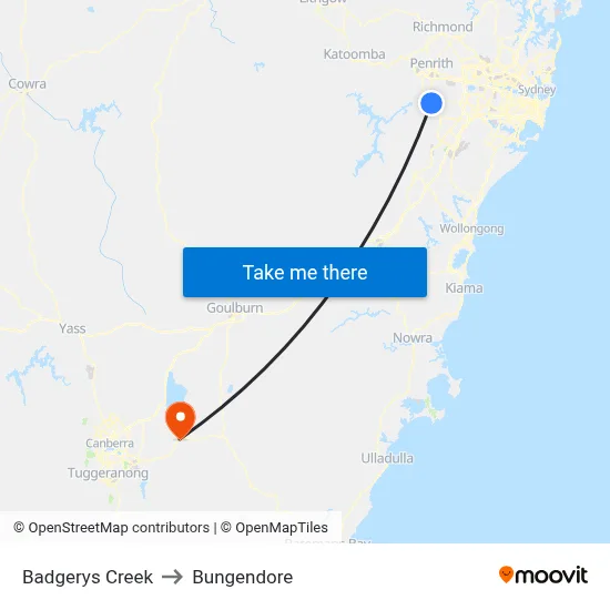 Badgerys Creek to Bungendore map