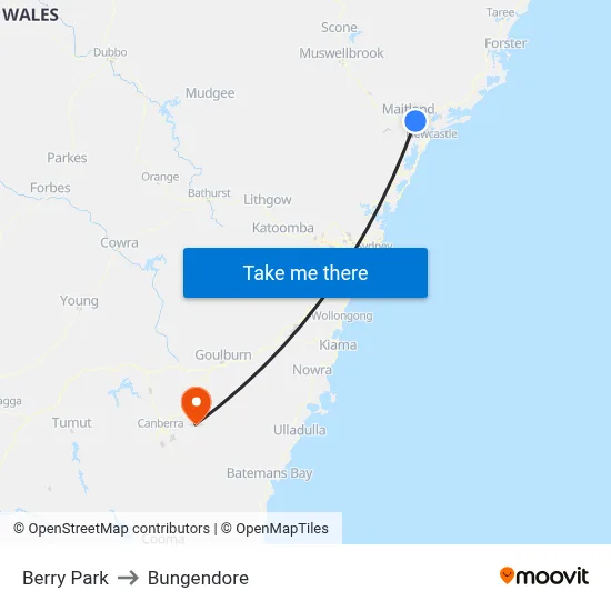 Berry Park to Bungendore map