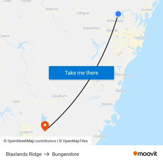 Blaxlands Ridge to Bungendore map