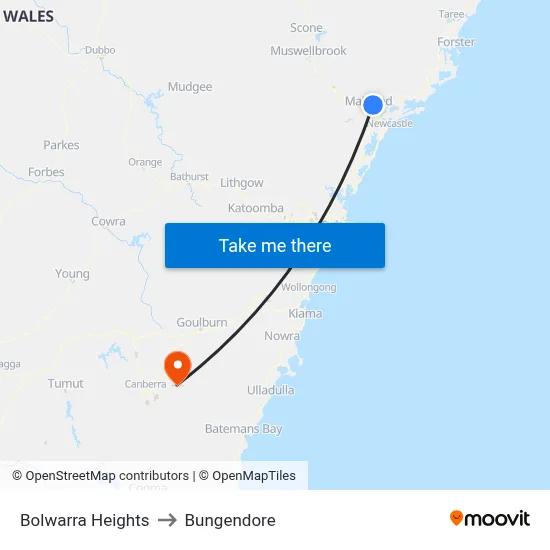 Bolwarra Heights to Bungendore map