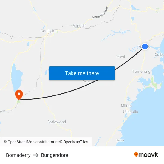 Bomaderry to Bungendore map