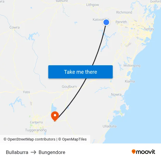 Bullaburra to Bungendore map