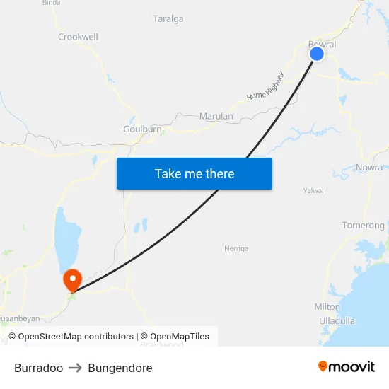Burradoo to Bungendore map