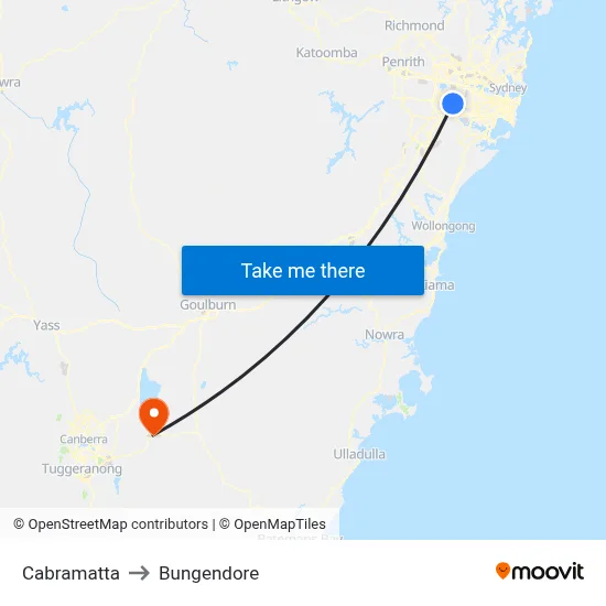 Cabramatta to Bungendore map
