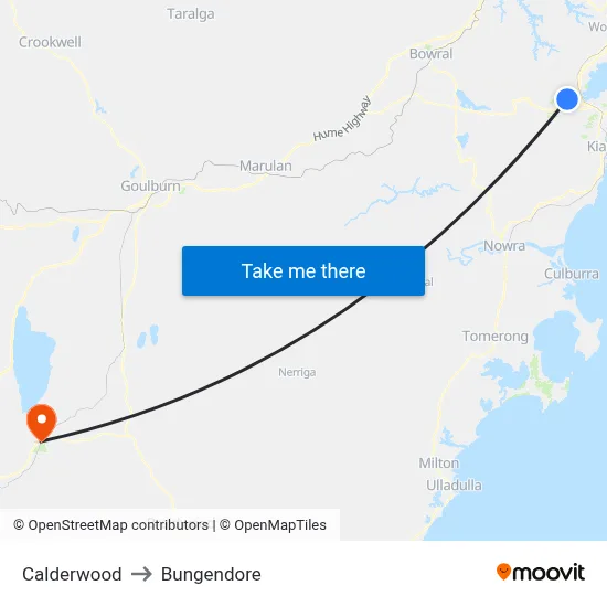 Calderwood to Bungendore map