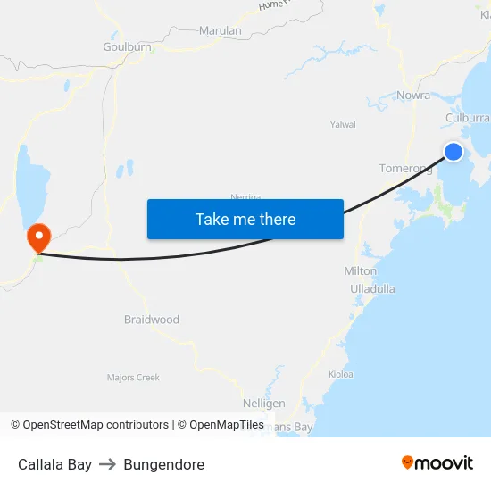 Callala Bay to Bungendore map
