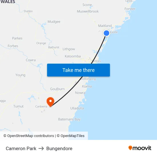 Cameron Park to Bungendore map