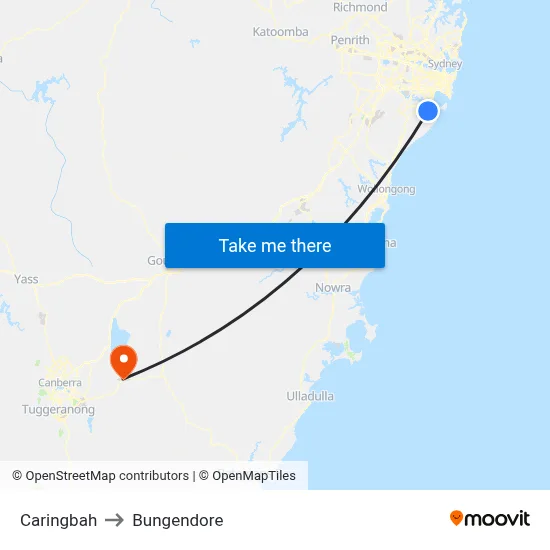 Caringbah to Bungendore map