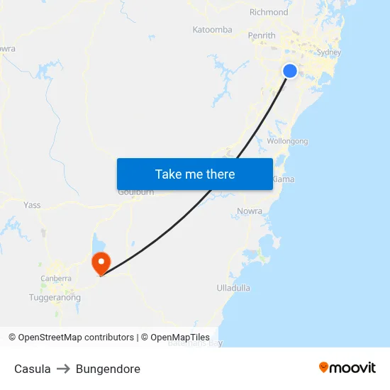 Casula to Bungendore map