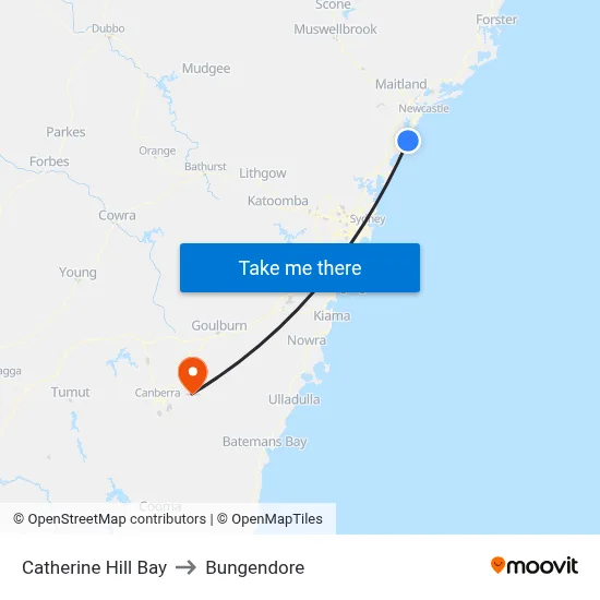 Catherine Hill Bay to Bungendore map
