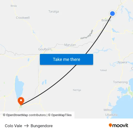 Colo Vale to Bungendore map