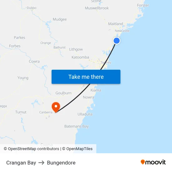 Crangan Bay to Bungendore map
