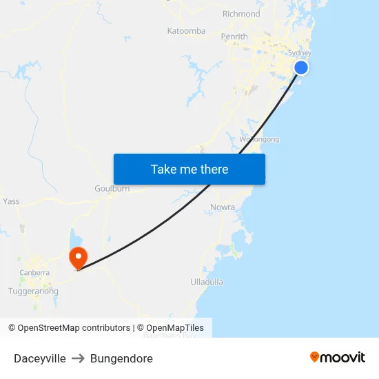 Daceyville to Bungendore map