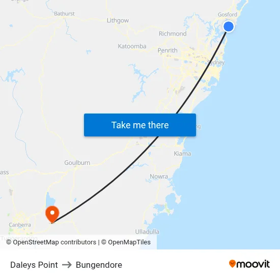 Daleys Point to Bungendore map