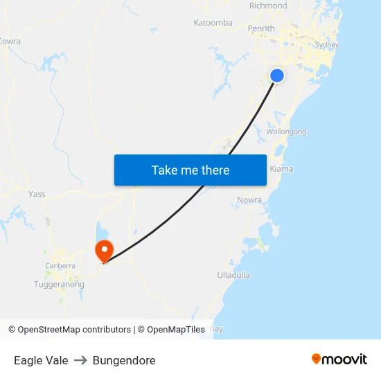 Eagle Vale to Bungendore map