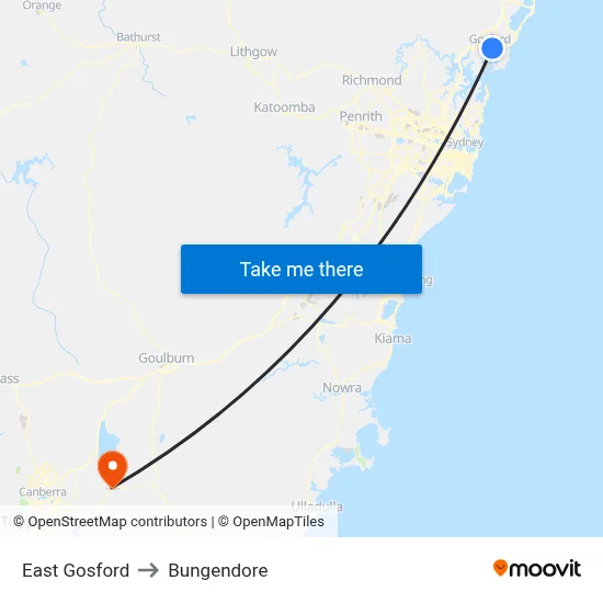 East Gosford to Bungendore map