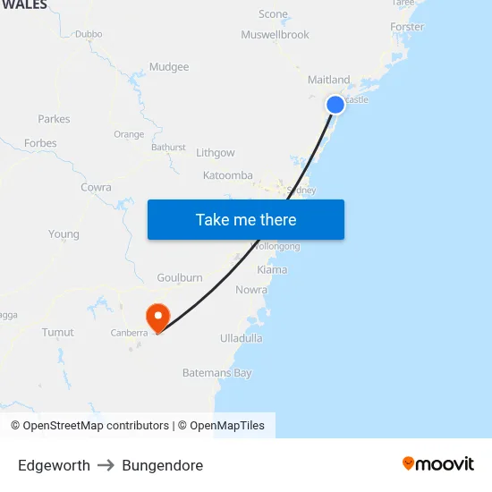 Edgeworth to Bungendore map