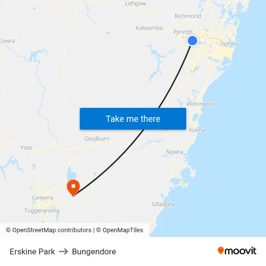 Erskine Park to Bungendore map