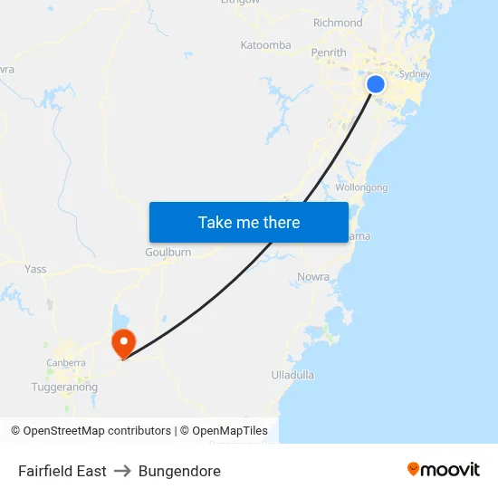 Fairfield East to Bungendore map
