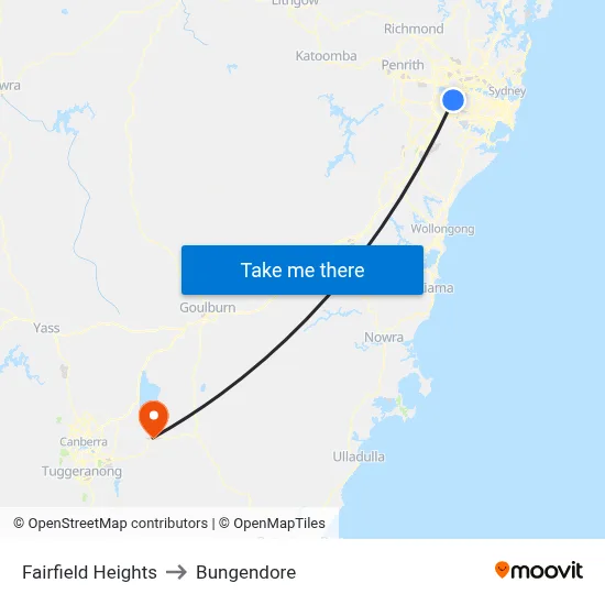 Fairfield Heights to Bungendore map