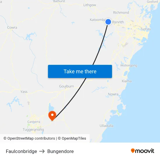 Faulconbridge to Bungendore map