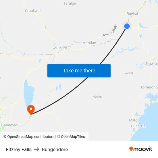 Fitzroy Falls to Bungendore map
