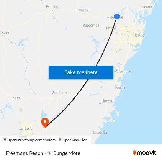 Freemans Reach to Bungendore map