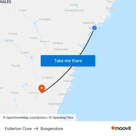 Fullerton Cove to Bungendore map