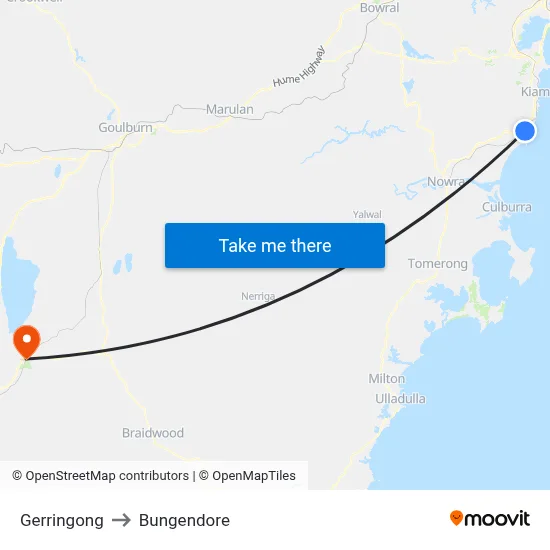 Gerringong to Bungendore map